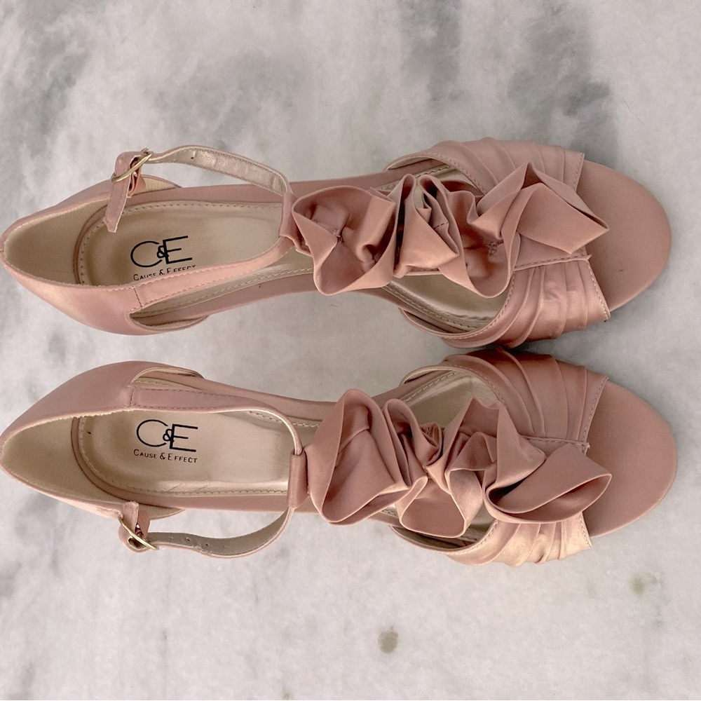 Cause & Effect Rose Satin Shoes with Ruffle Size 9